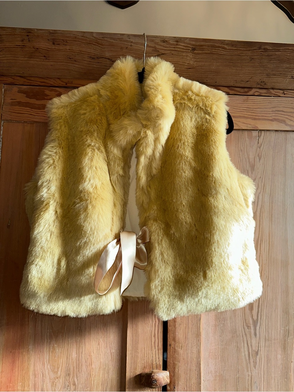 Vintage Faux Fur Vest with Satin Ribbon Detail size Large